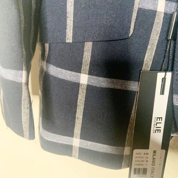 Boys Navy Plaid blazer size 4/5 - Picture 4 of 8
